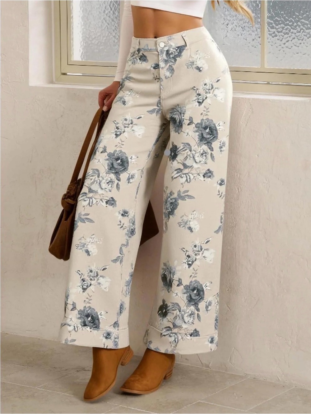 Cream Floral Wide Leg Pants - Casual Chic